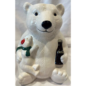 Vintage 1998 Coca Cola Polar Bear Cookie Jar Santa Teleflora Christmas No Lid